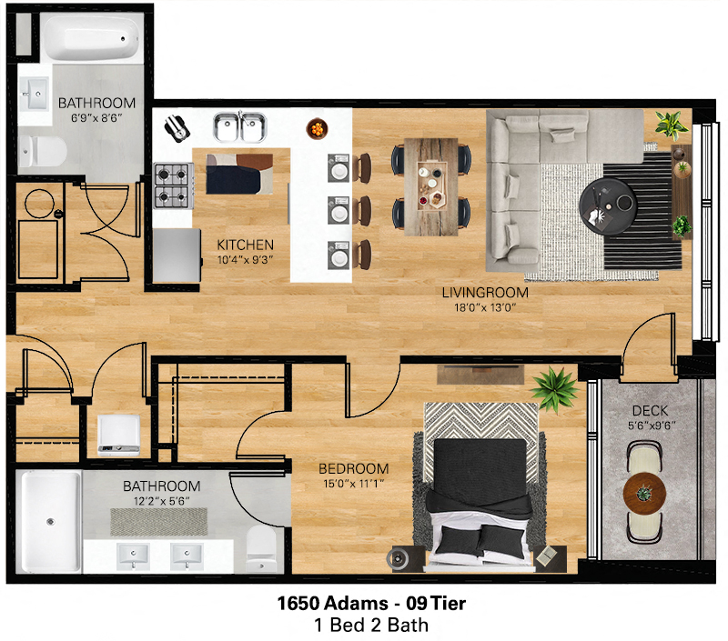 1650 Adams One Bedroom Two Bathroom Floor Plan 09 Tier